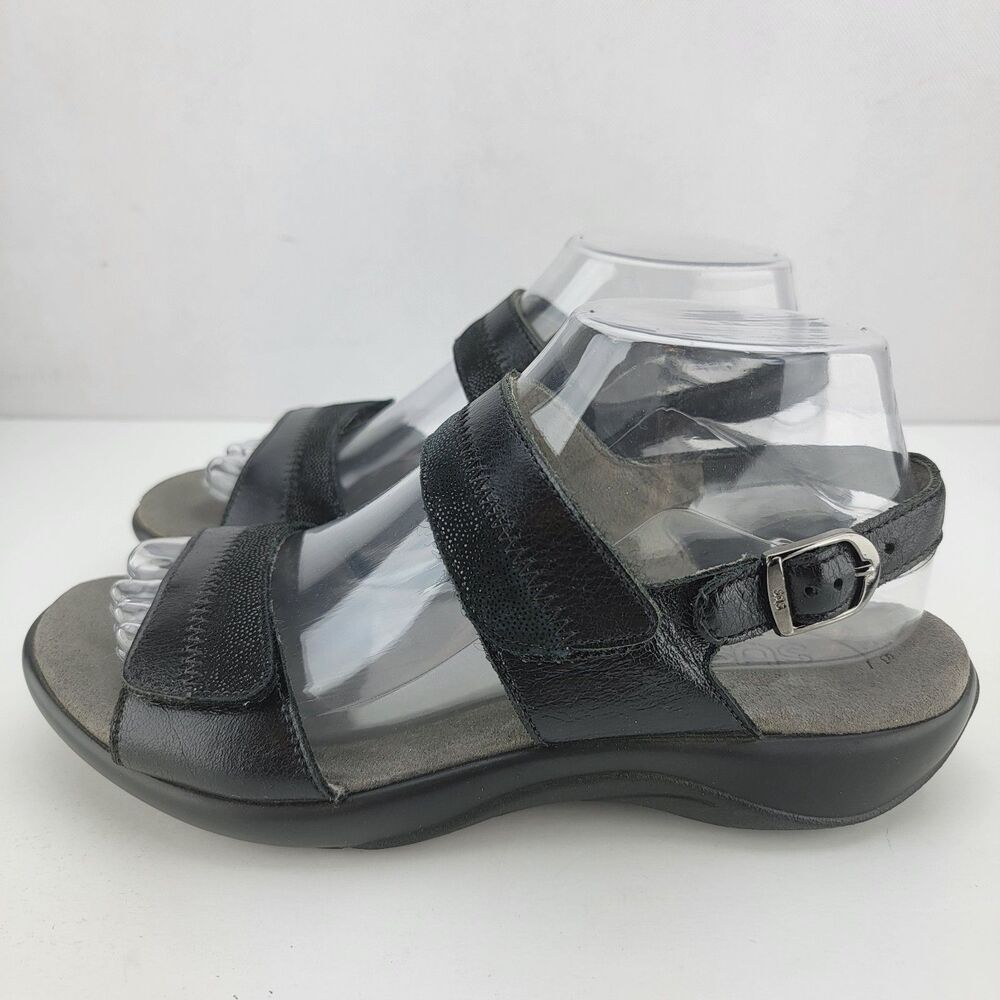SAS Womens Size 7.5 Black Leather Nudu Slingback Comfort Sandals